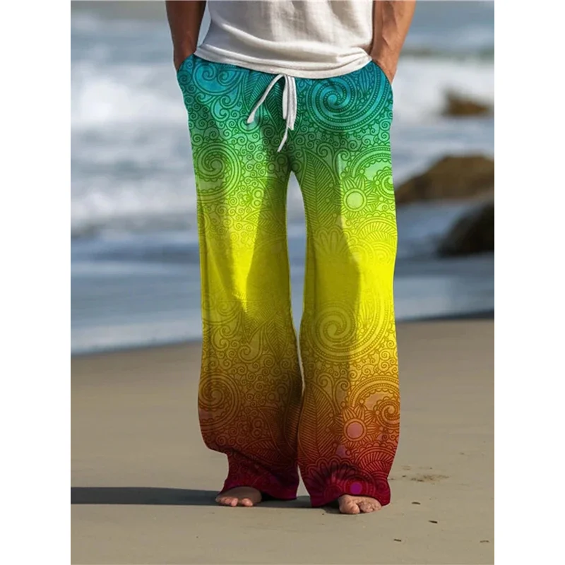 2025 خمر الرجال ثلاثية الأبعاد طباعة السراويل السراويل في الهواء الطلق ارتداء اليومي الشارع الشهير البوليستر أصفر أحمر أزرق الخصر مرونة السراويل