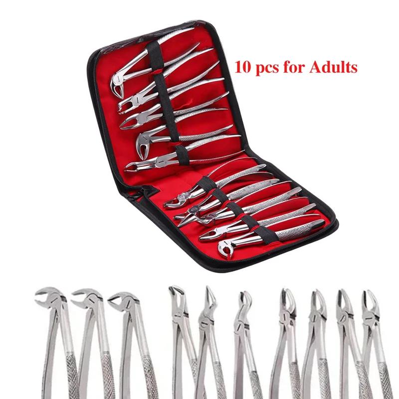 

Professional Dental Extraction Kit 7pcs Child & 10pcs Adult Forceps - Surgical Steel Oral Surgery Tools for Dentist Clinic