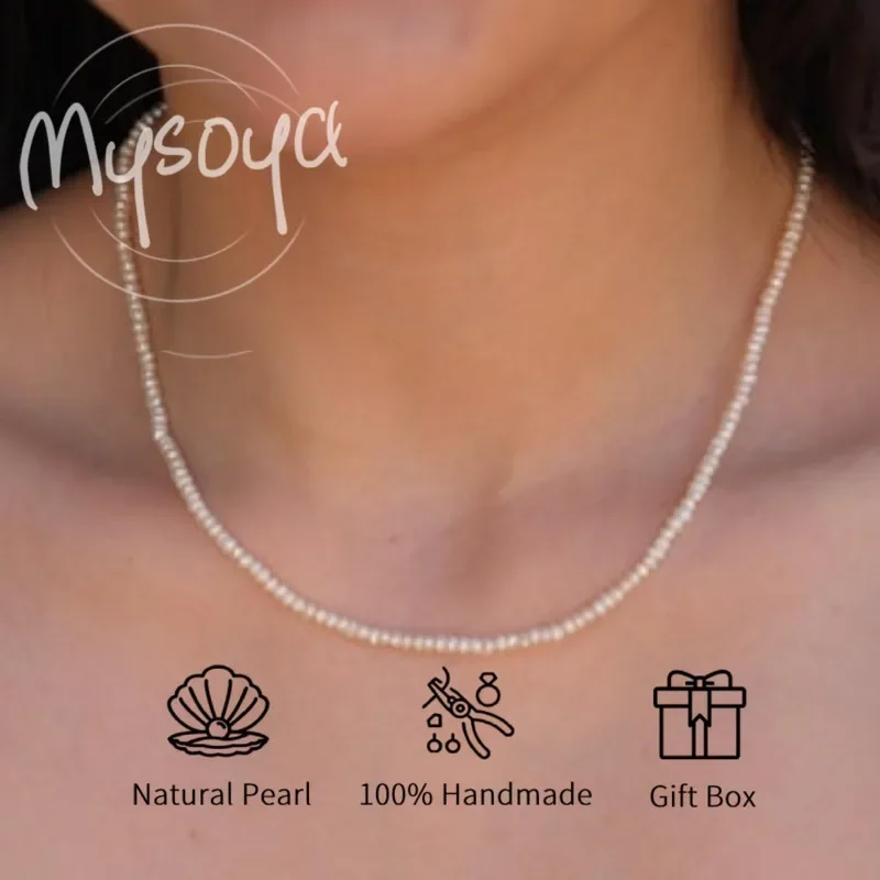 

MYSOYA 2-3 мм ожерелье из белого пресноводного жемчуга с подарочной коробкой для нее/его дня рождения/свадьбы/Рождества/новогоднего подарка