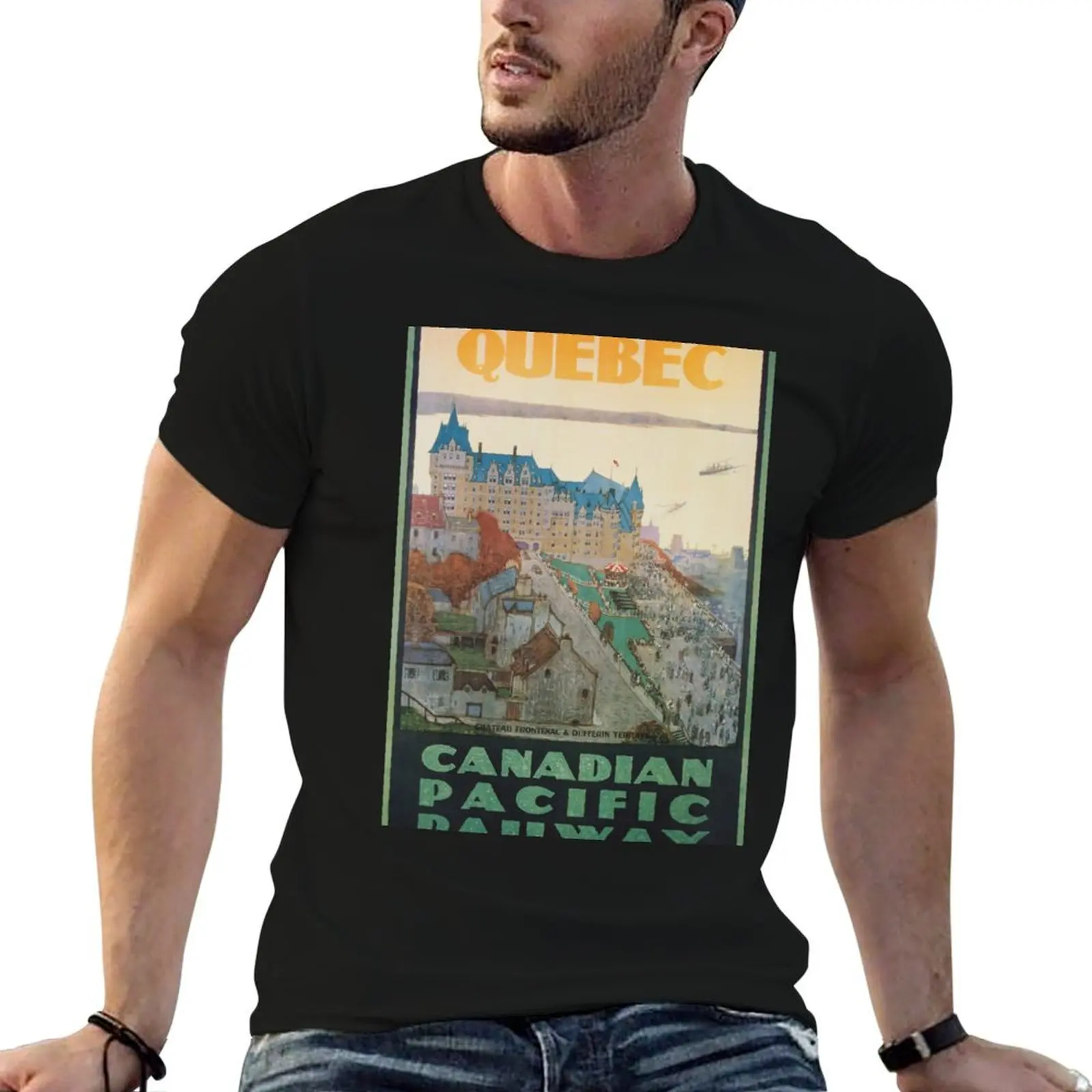 Quebec Canada, Chateau Frontenac; Vintage Travel Poster T-Shirt cute tops korean fashion oversized t shirt T-shirt men