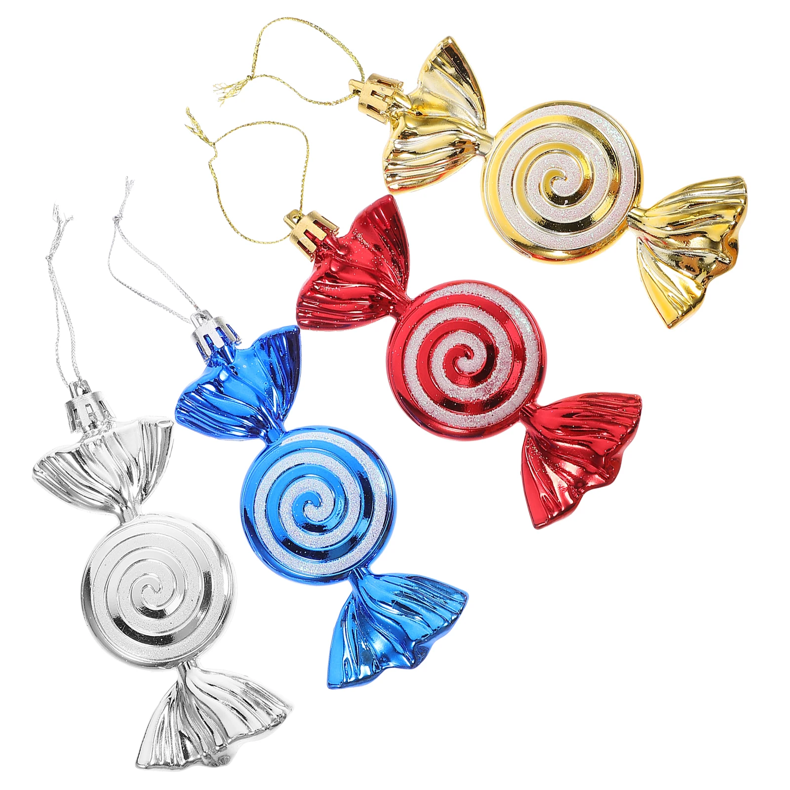 

4pcs Christmas Tree Ornaments Candy Decorations 11cm Plastic Glittered Hanging Pendants Xmas Gifts Home Party DIY