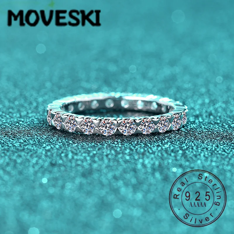 

925 Sterling Silver Full Eternity Moissanite Band Ring | Stackable Round Cut Moissanite Wedding Band for Women