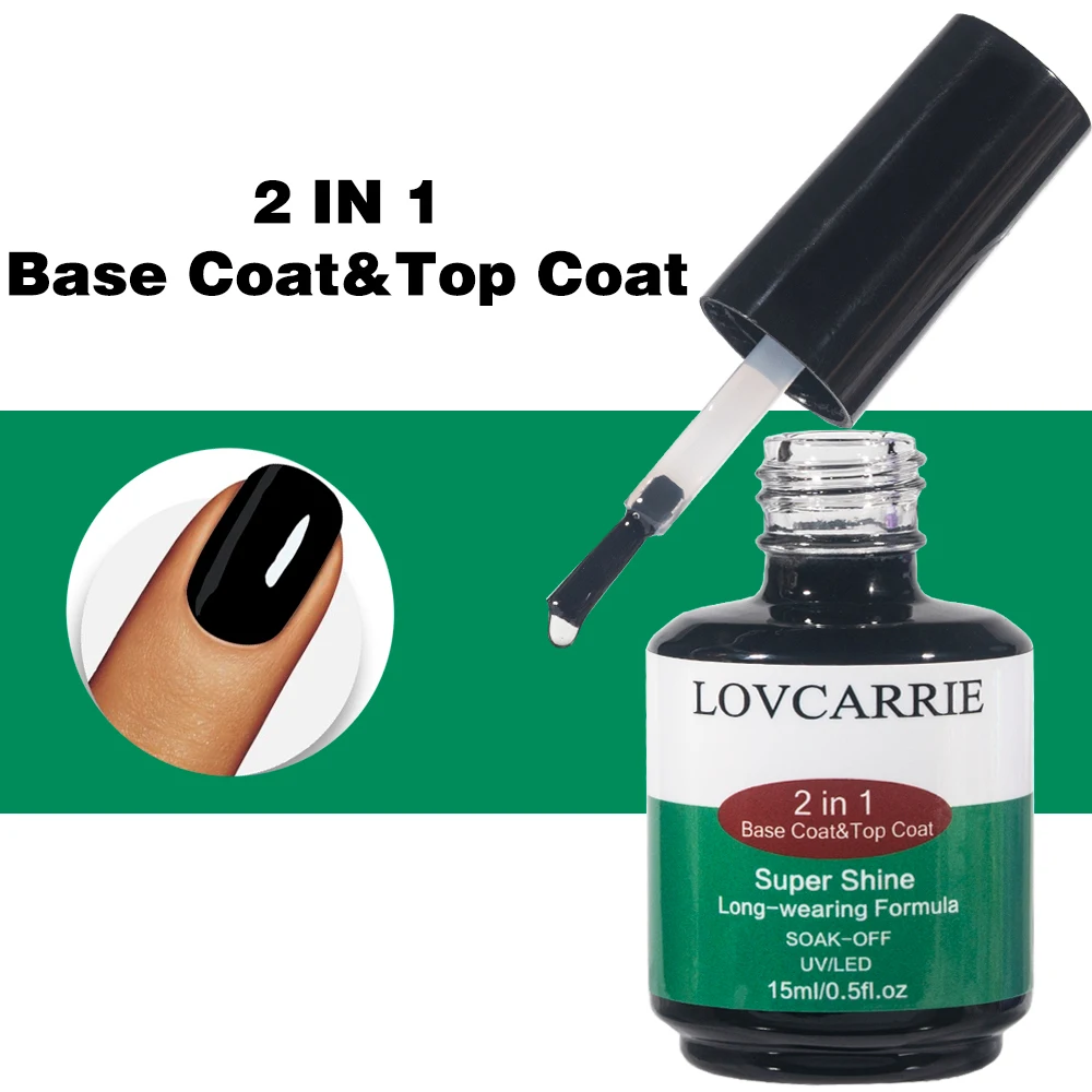 Lovcarrie Uv-Gel Nagellak Onderlaag Top Coat Coat 2 In 1 Lange Slijtage Doorweekt Semi-Permanente, Heldere Basisgellak Afwerking Sealer