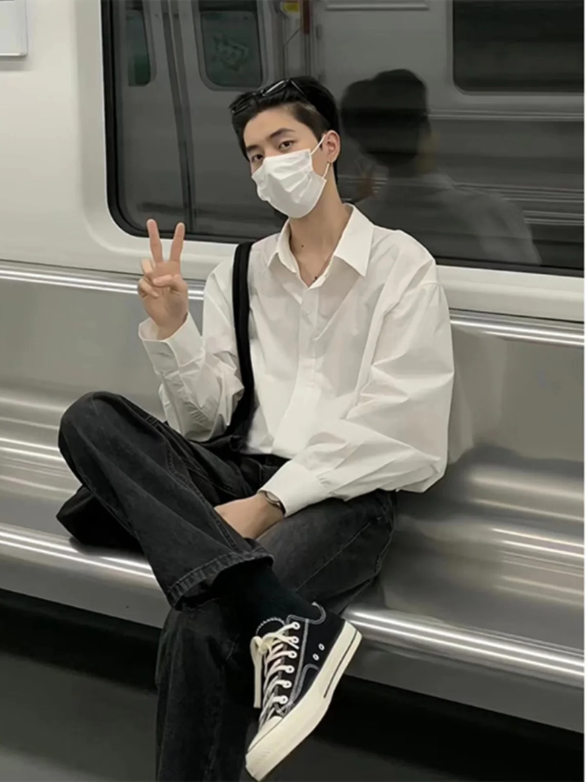 

Мужская белая футболка Cleanfit с длинным рукавом, базовый слой, модный молодежный стиль, свободный крой, декоративная строчка