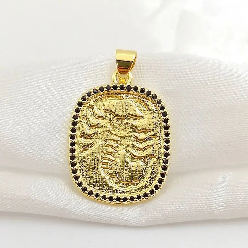 Dijes de signo del zodiaco Escorpio rectangulares chapados en oro vintage para collar, fabricación de joyas DIY, colgante del zodiaco Escorpio para pulseras, pendientes, accesorios de joyería, regalos para hombres