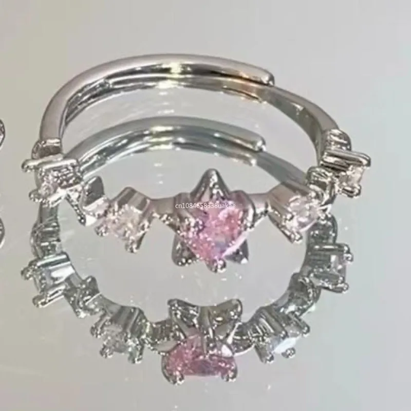 الفاخرة الوردي حجر الراين ستار خواتم للنساء الرجال Y2k قابل للتعديل زوجين خواتم الخطوبة مجوهرات الزفاف موضة صديقة الهدايا