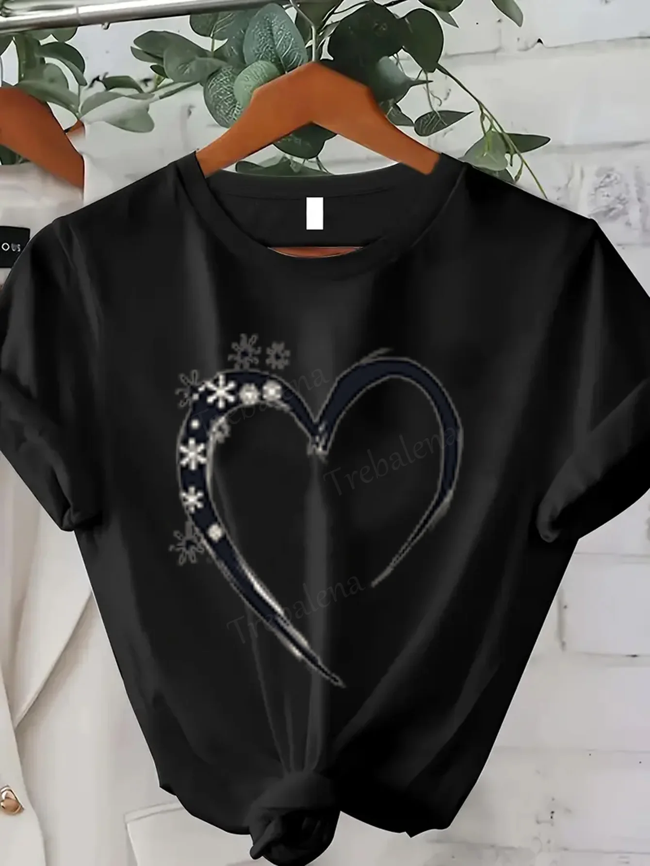 女性 Tシャツ セクシー ハート スノーフレーク プリント レディース Tシャツ