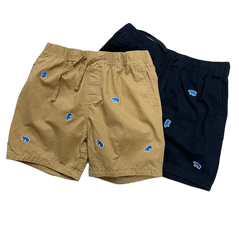 Limited Edition Embroidery California Bear Board Shorts, Men's Cotton Casual Short, Hello Bear Paw Pants, Khaki/Navy S M L XL