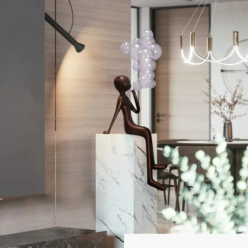 Bubble Blowing Sculpture Modern Abstract Floor Character Cartoon Sales Office Lobby Light  Soft Decoration Art tallatio
