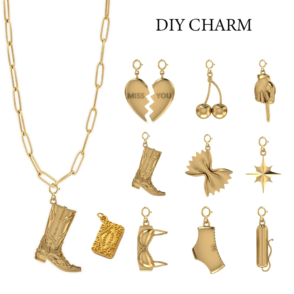 INS PUNK Y2K Personality Charm For Women Bra Underwear Heart Pendant Stainless Steel Gold Color DIY Making Necklace Bracelet