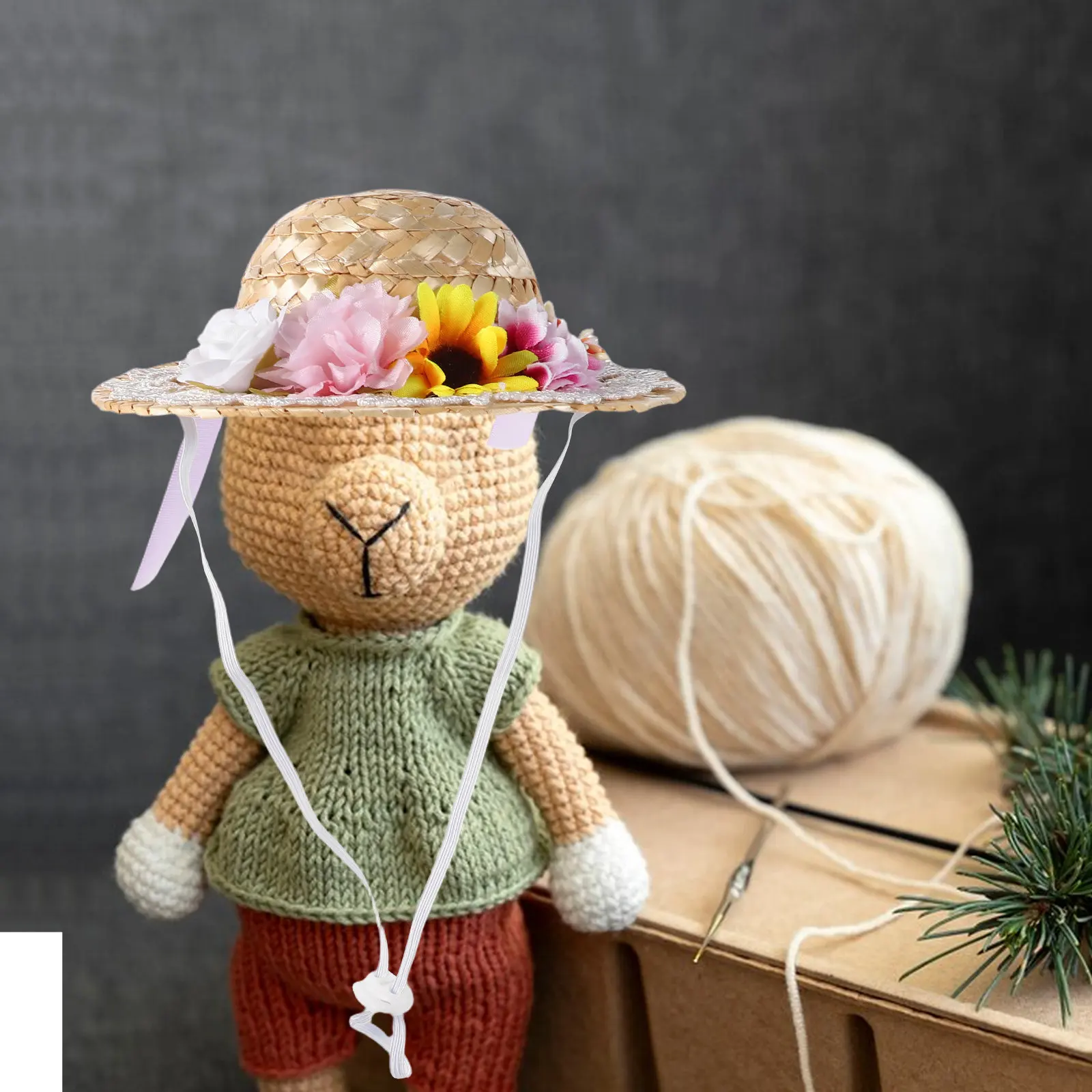 

Miniature Straw Hat for Dollhouse Crafting Supplies Tiny Sombrero with Bowknot Flower Embellishment Small DIY Decoration