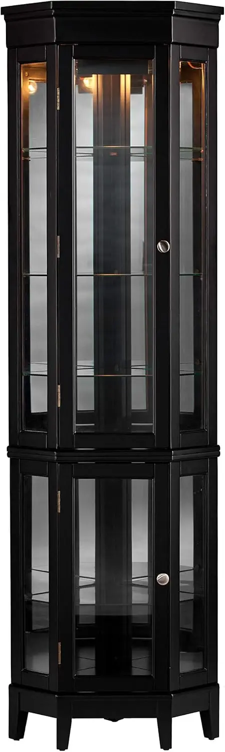 2-Tier Corner Adjustable Glass Shelves Curio Cabinet, Black