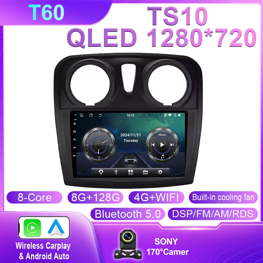 Android 14 Carplay Auto Voor Renault Logan 2 Sandero 2 2012-2016 2017 2018 2019 Autoradio Multimedia Speler stereo GPS WIFI DPS