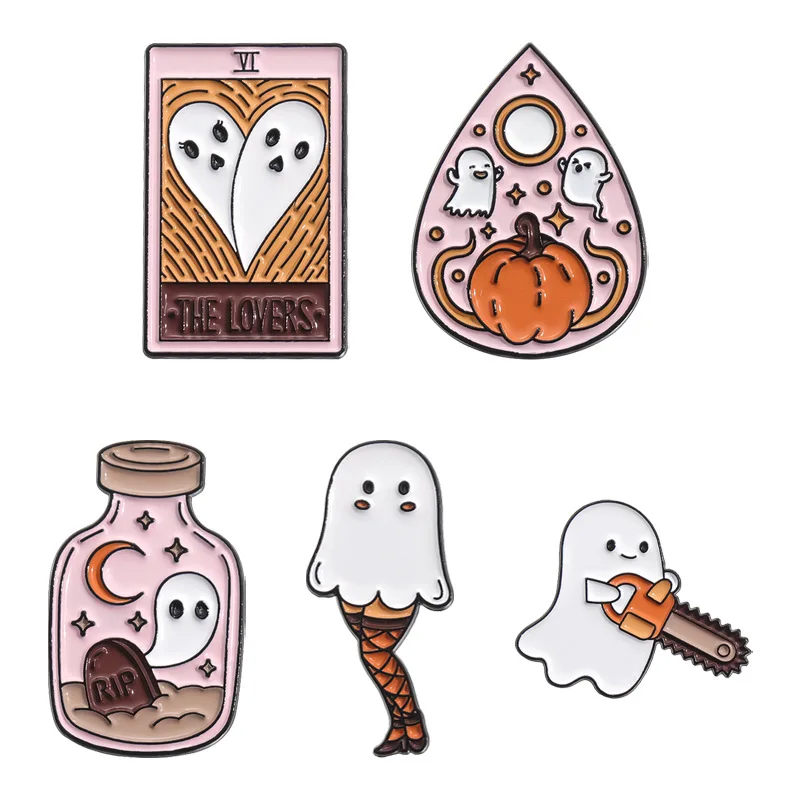 Broches de la serie de Halloween, insignias de aleación con patrones de dibujos animados y fantasmas divertidos, accesorios de ropa y alfileres para amigos como regalo