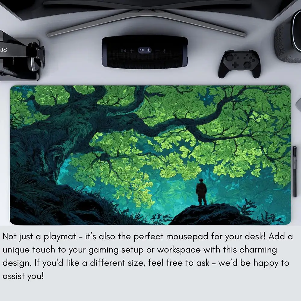 Misterioso gigante verde antigo árvore mtg playmat cartão mágico batalha esteira 35x60cm tapete mágico mtg antiderrapante durável borda costurada