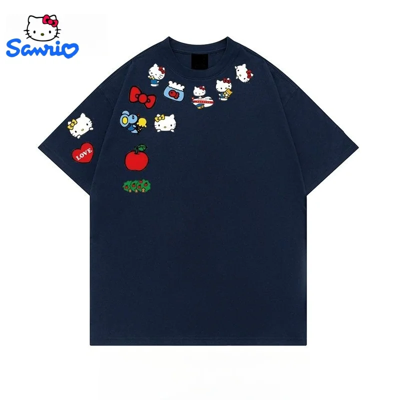 تي شيرت هالو كيتي كبير الحجم مطبوع عليه تنفس بأكمام قصيرة تي شيرت إبداعي سانريو صيفي جديد للرجال والنساء للأزواج هدية علوية متعددة الاستخدامات