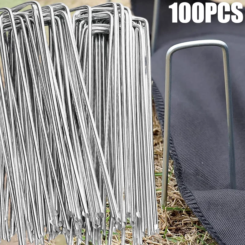Estacas de jardim resistentes, grampos de paisagem, pinos de grama artificial, cerca, gramado, tenda, grampo de chão, tubo de irrigação, fixação