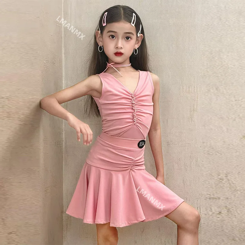 فستان ممارسة الرقص اللاتيني الجديد لعام 2025 للفتيات، فستان تدريب للمنافسة على تنورة الرقص للأطفال