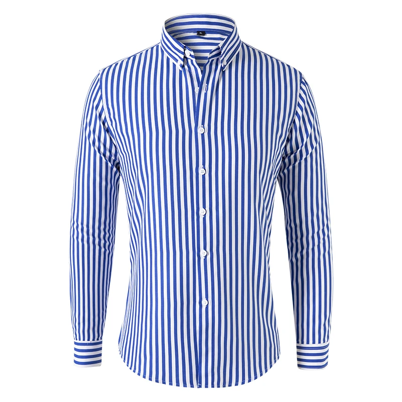 2023 Summer New Men\'s Striped Shirt Men\'s Long-sleeved Slim Business Casual Shirt