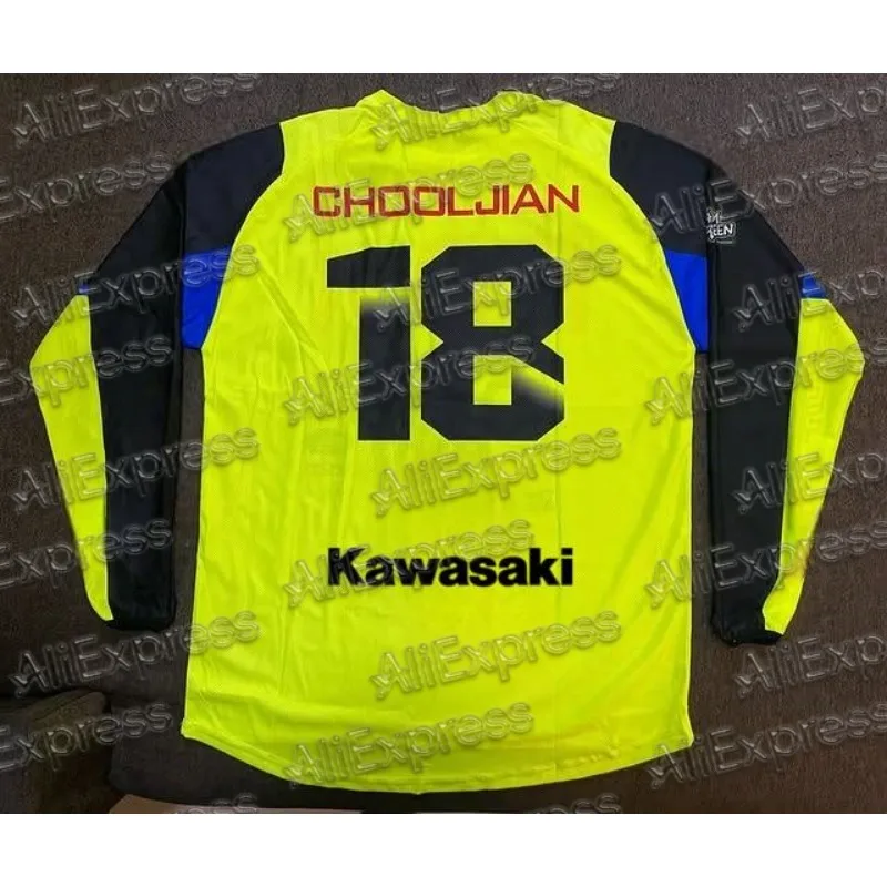 

Kawasaki Off-road Motorcycle Jersey Mountain #18 CHOOLJIAN Vintage Long Sleeved T-Shirt Daily Quick Drying Breathable Clothing