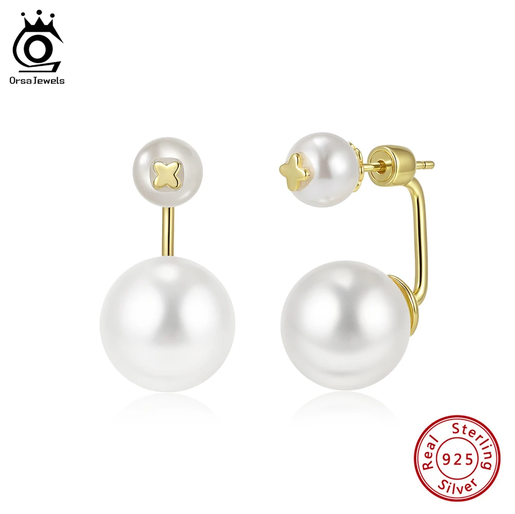 

ORSA JEWELS Elegant Shell Pearl Earrings 925 Sterling Silver 12mm Shell Round Dangle Earrings Fashion Jewelry Accessories PSE03