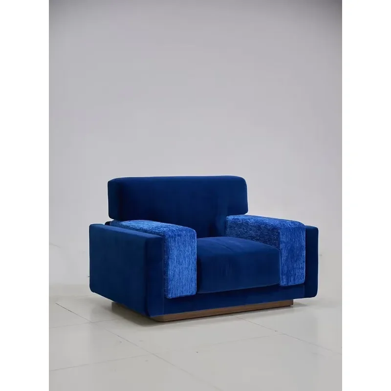 Italian Style Luxury Two-Tone Blue Velvet Armchair Single Seat Design for Living Room Villa Furniture