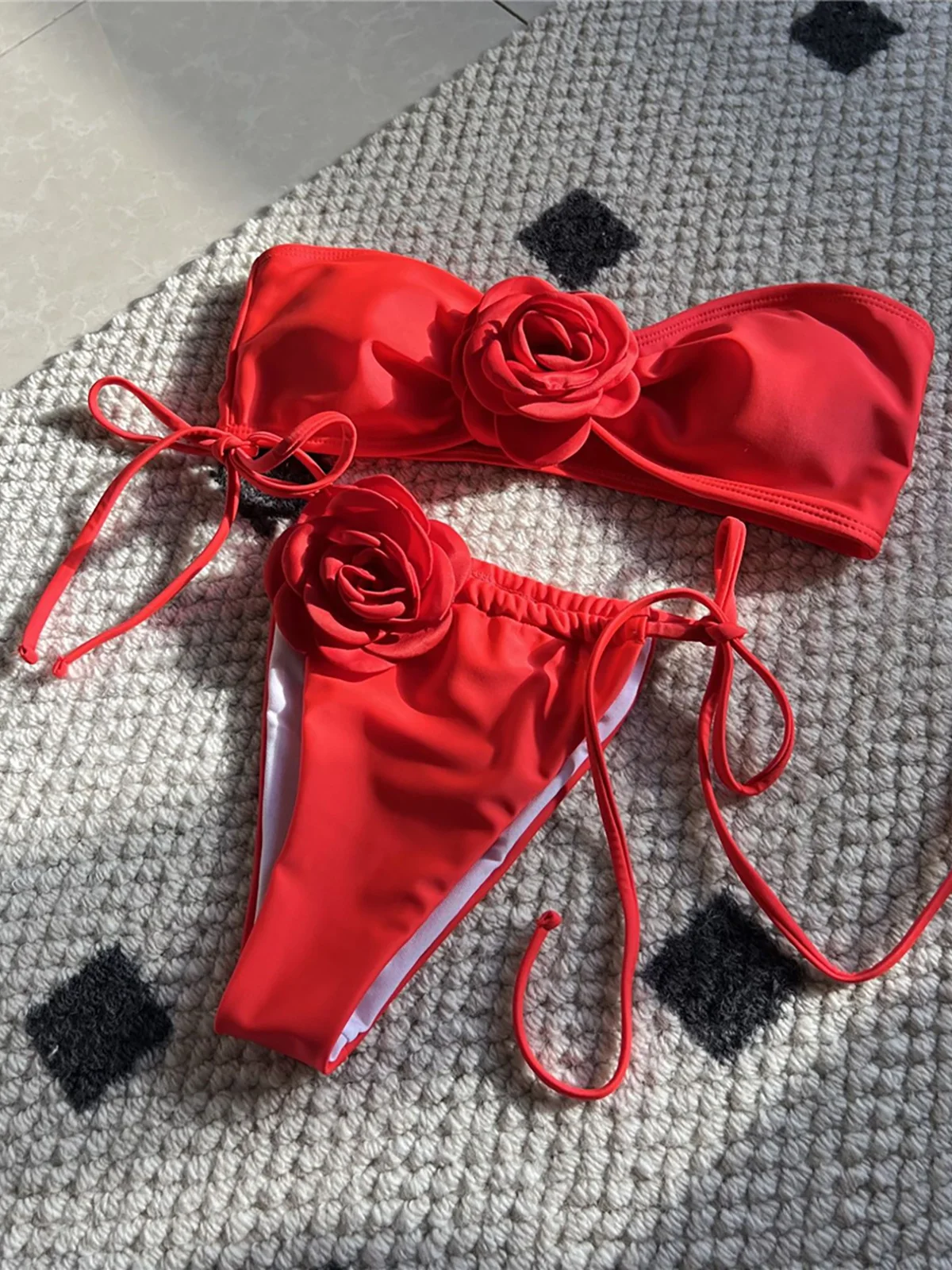 5 Colors 3D Flowers Bandeau High Cut Bikini Female Swimsuit Women Swimwear Two-pieces Bikini set Bather Bathing Suit Swim K5265