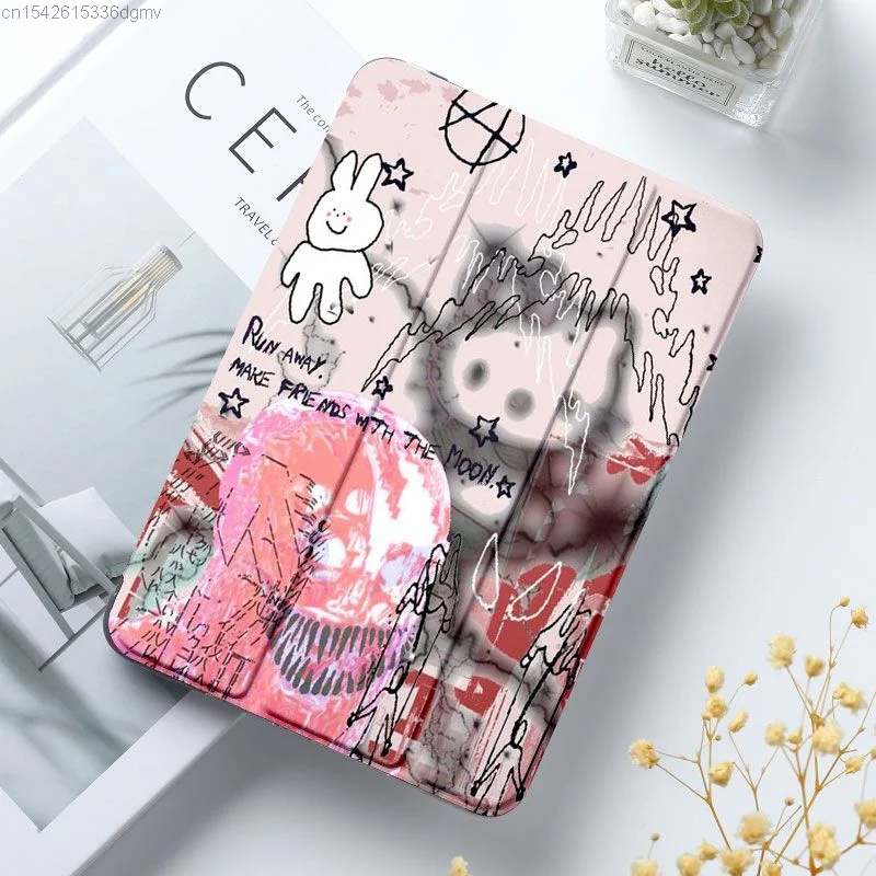 Sanrio Hello Kitty Demon Dark IPad Pro 11 Trifold Tablet Protector Case Y2k Punk Korean Fashion Ipad Air 1 2 3 Mini 4 5 6 Cover