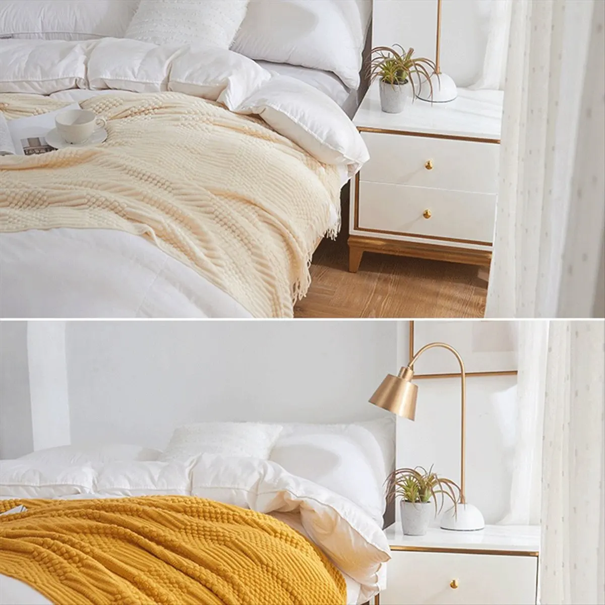for Knitted Throw Blanket for Couch, Bed and Sofa Super Soft Blanket with Tassels Cosy Home Decor Yellow