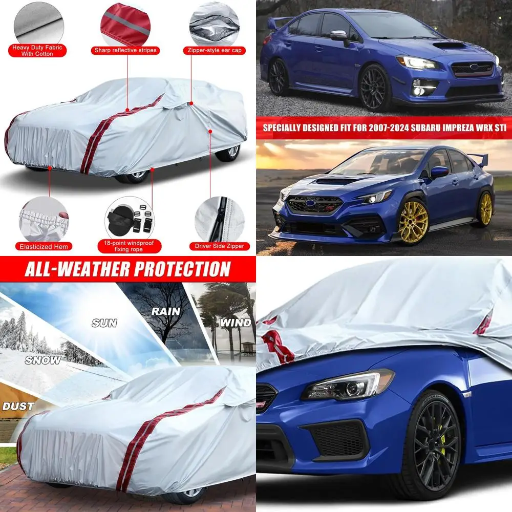 

Всепогодный 6-слойный автомобильный чехол Subaru Impreza WRX STI на заказ, 2007-2024 гг., с дверью на молнии и 18 ветрозащитными лентами