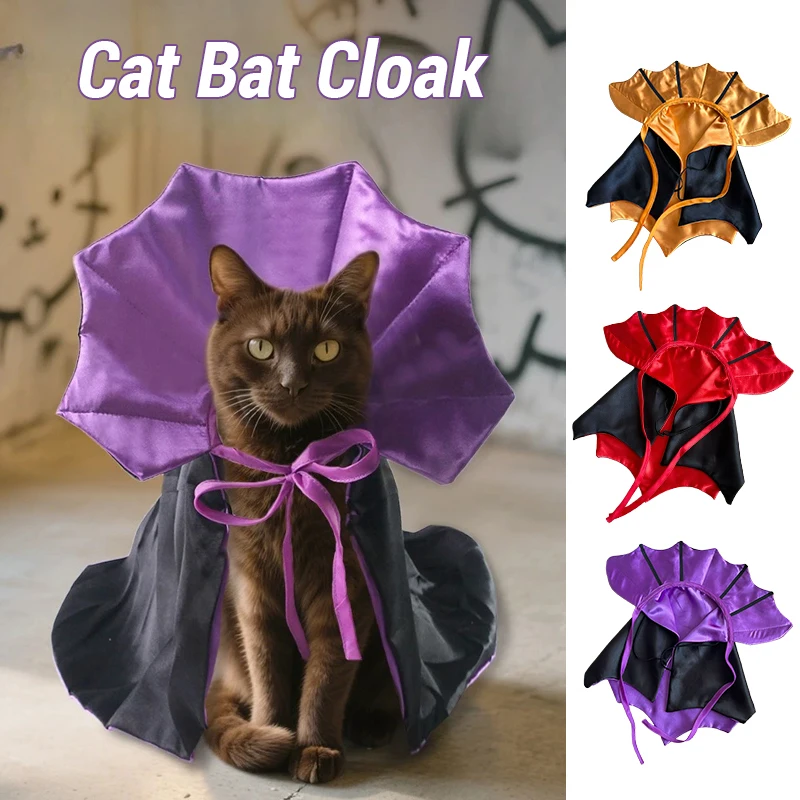 

Vampire Pet Costume for Halloween - Adjustable Cat & Dog Cosplay Cloak with Bat Wings | Cute Halloween Outfit Party Dress-Up