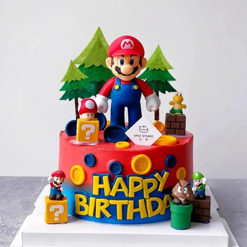 Super Mario Bros Cake Decoration Doll Set Anime Luigi Yoshi PVC Action Figures Toy Baby Shower Kids Birthday Party Ornaments