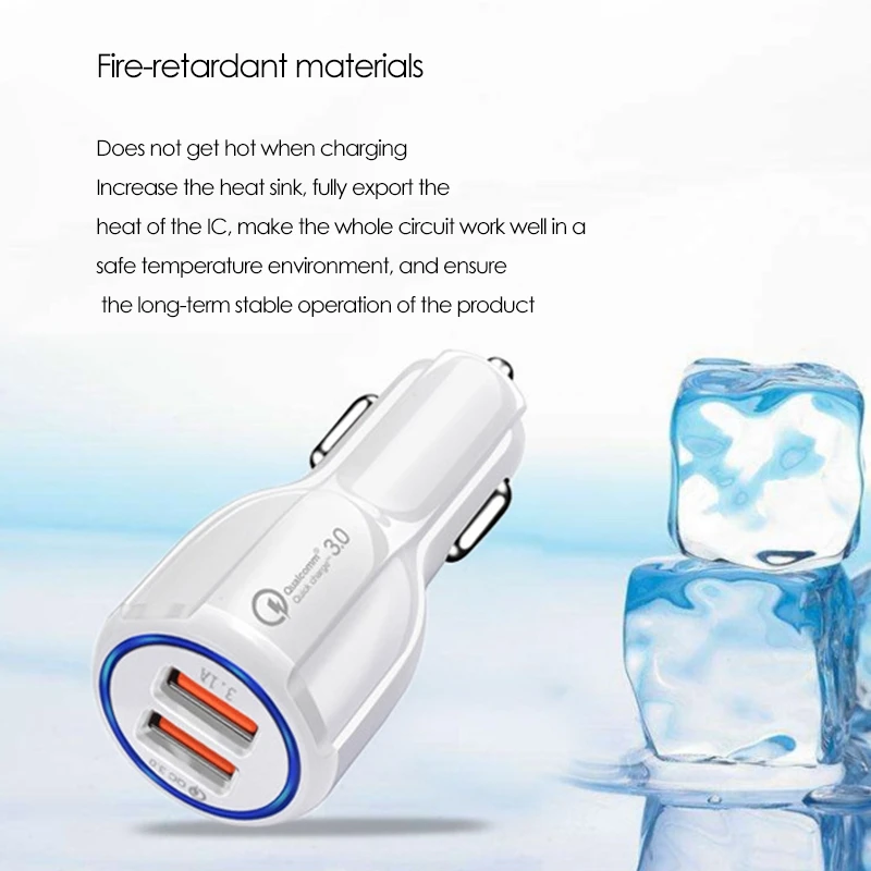 Car Charger Bowling Ball 6A Fast Charge Halo Car Charger Multi-Function Dual USB Car Charger-White