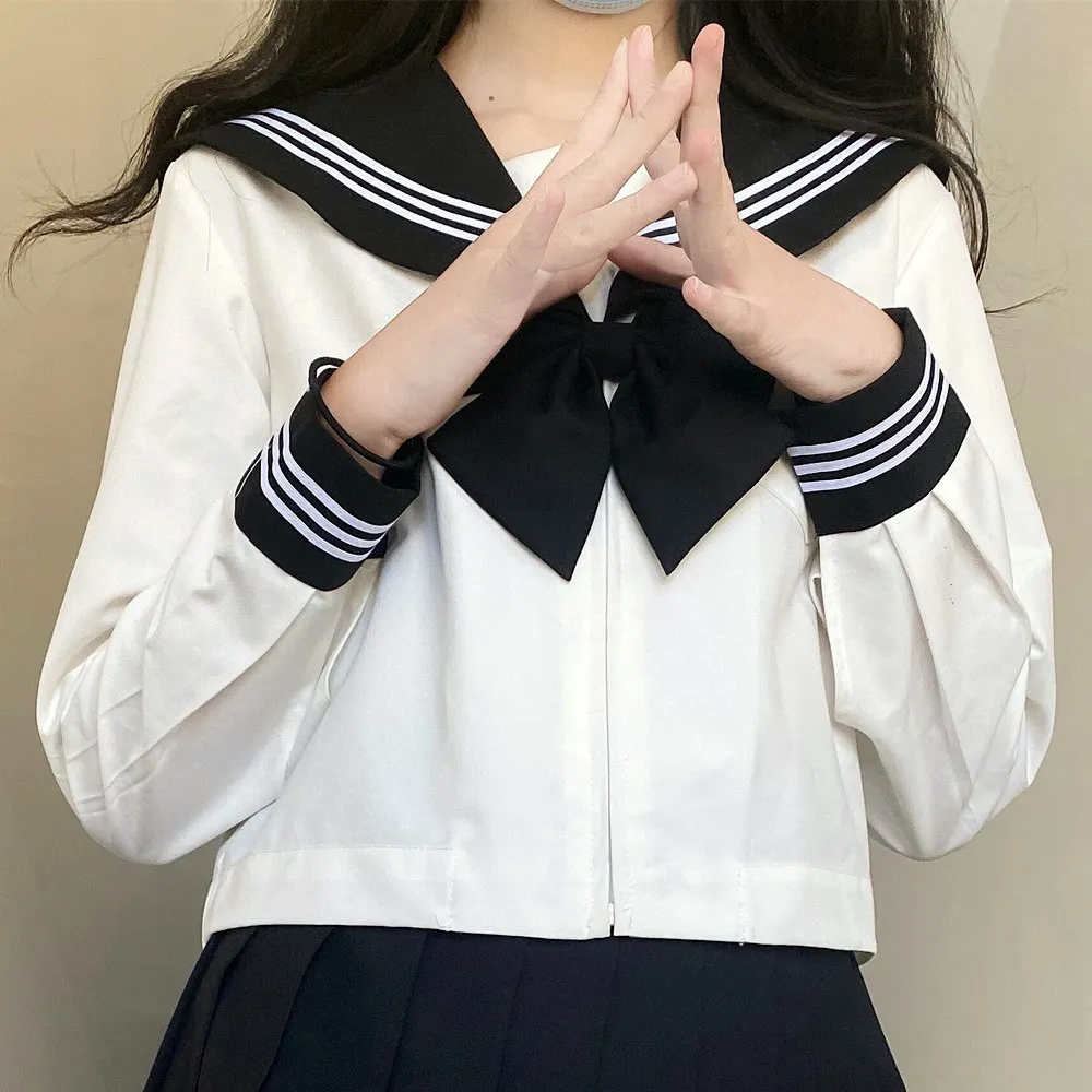 Japanischen Schule Mädchen Uniform Plus Größe JK Schwarz Sailor Grund Cartoon Navy Sailor Uniform sets Navy Kostüm Frauen mädchen kostüm