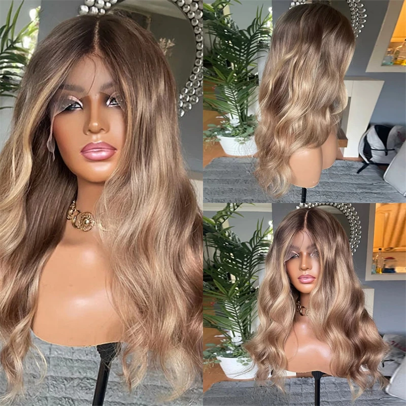 

Парик для косплея на каждый день 13x4 Ombre Blonde Brown Wig Soft HD Lace Front Wig 13X4 Синтетические парики 28-дюймовый длинный парик с объемной волной