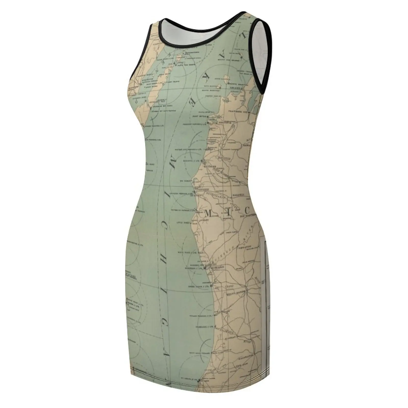Vintage Lake Michigan Lighthouse Map (1898) Sleeveless Sundress evening dress ladies dresses for prom