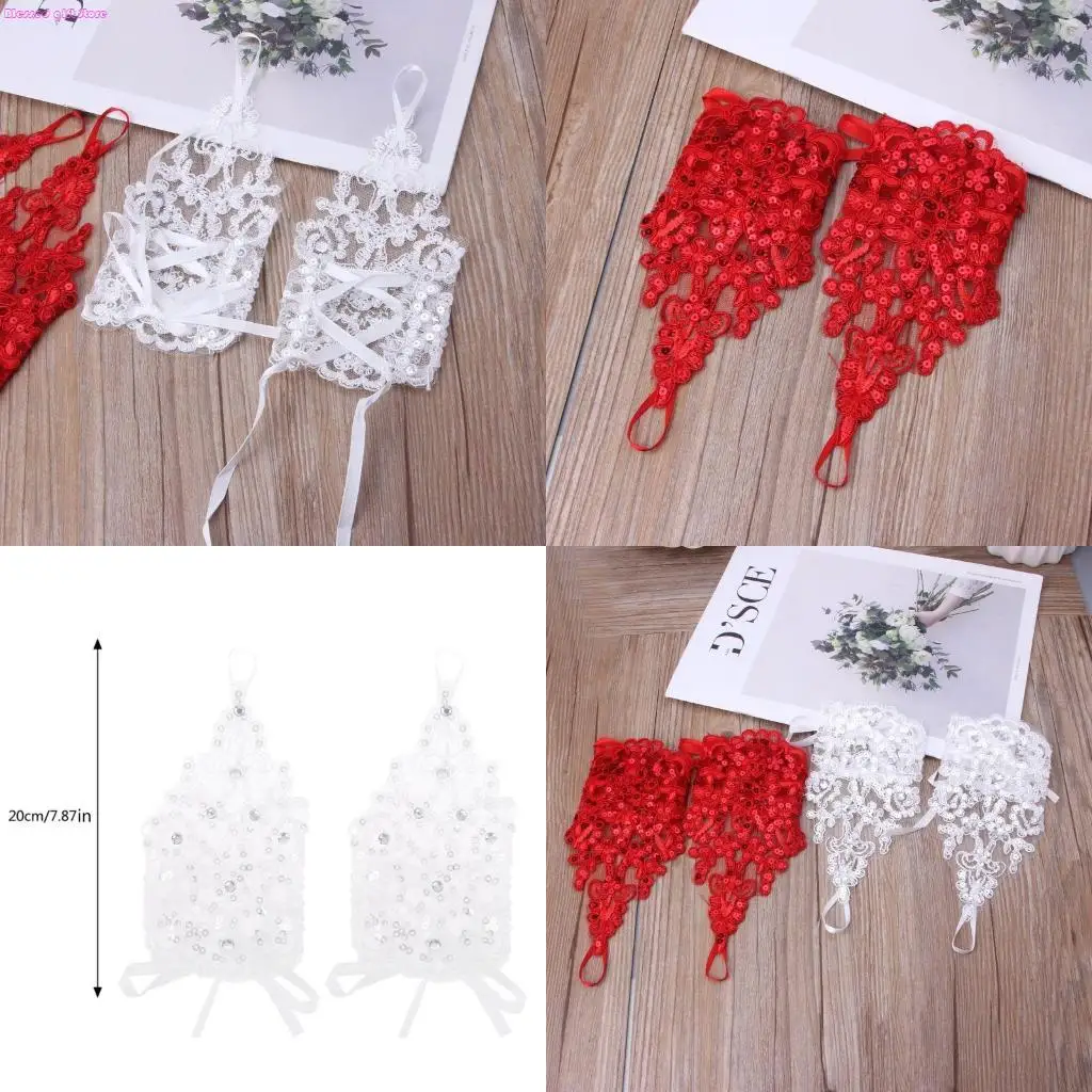 

D0JC Без пальца Полая вышивка цветочниковые свадебные свадебные перчатки Girl