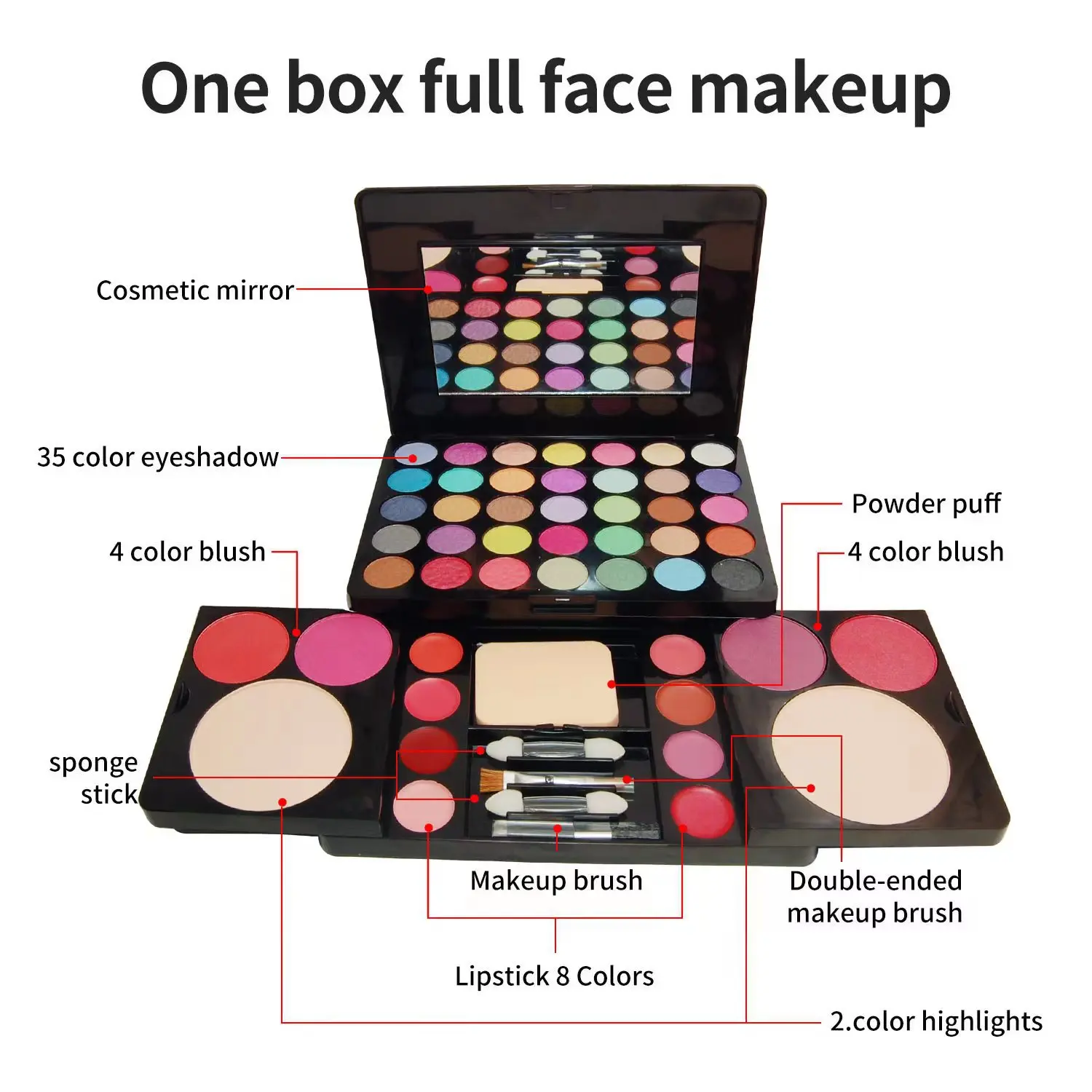 Miss Women Gifts Kit per trucco tutto in uno Set completo Ombretto Lucidalabbra Fard Rossetto Correttore Pennello Specchio Tintura Sopracciglio Make Up