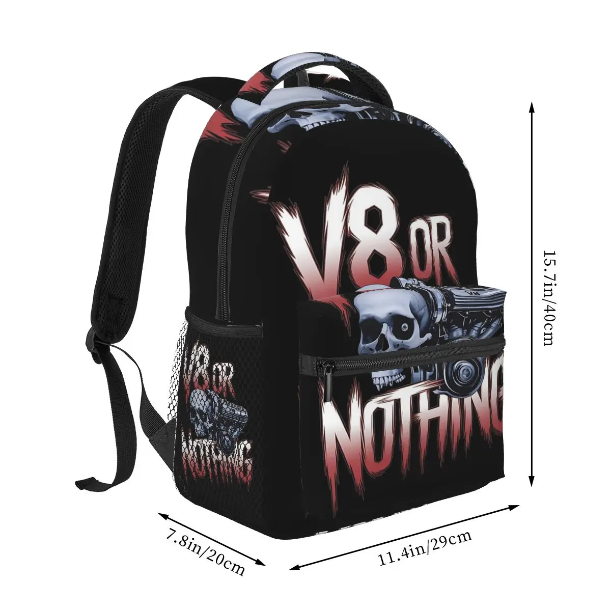 V8 Or Nothing Old Track Hot Rod Oldschool Automobile Backpacks Boys Girls Bookbag Students School Bags Rucksack Shoulder Bag