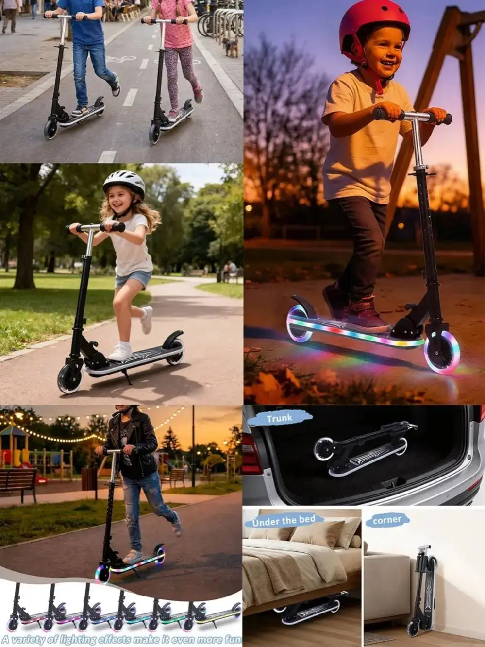Kinder scooters 2 wielen opvouwbaar met verlichte wielen & stuur & zitje, 4 verstelbare hoogtes, lichtgewicht step voor kinderen - afbeelding 2