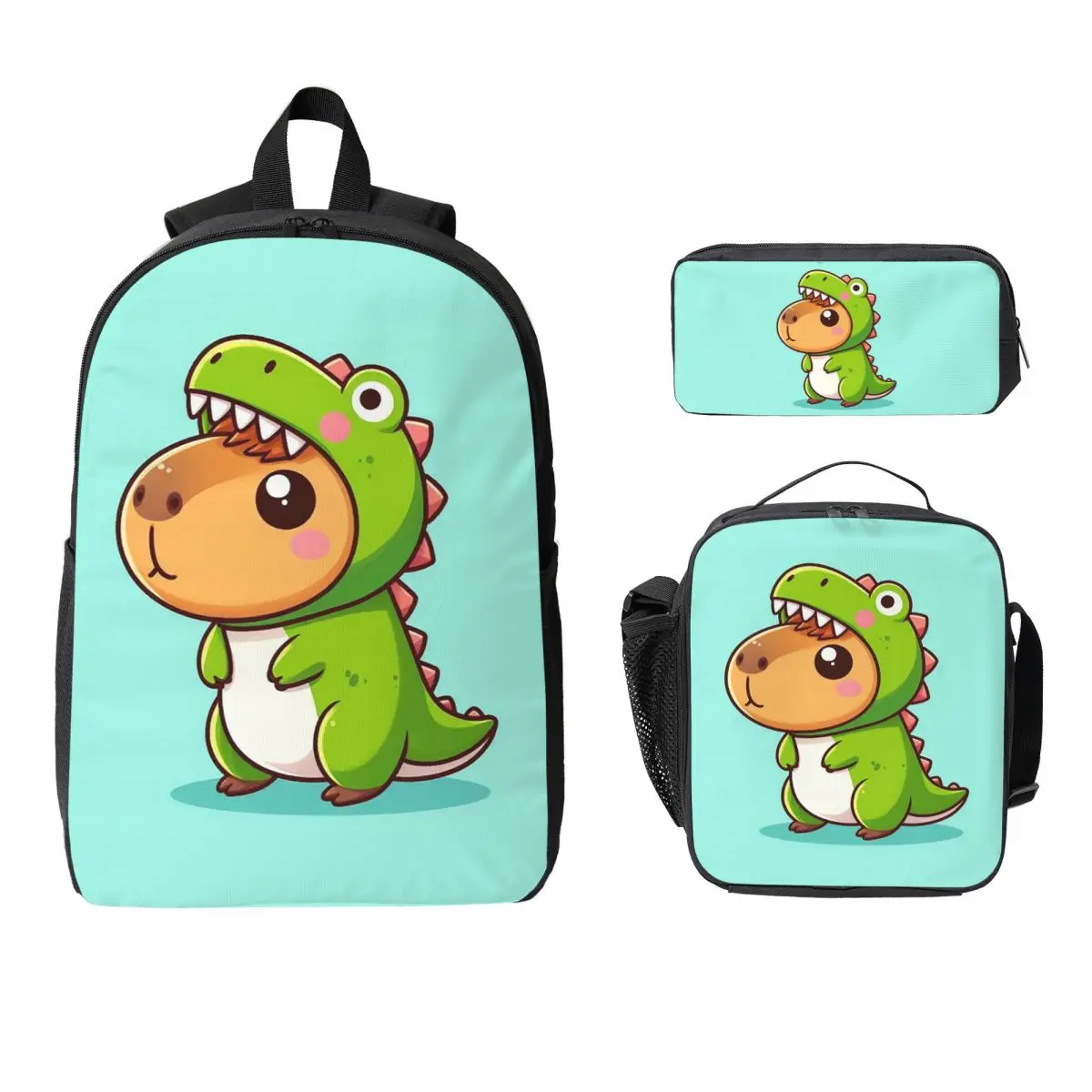 

Cute Capybara Loves Bubble Tea Backpack Student Boys Girls BookBag School Bag Shoulder Bags 3ps Insulated Lunch Bag Pencil Case