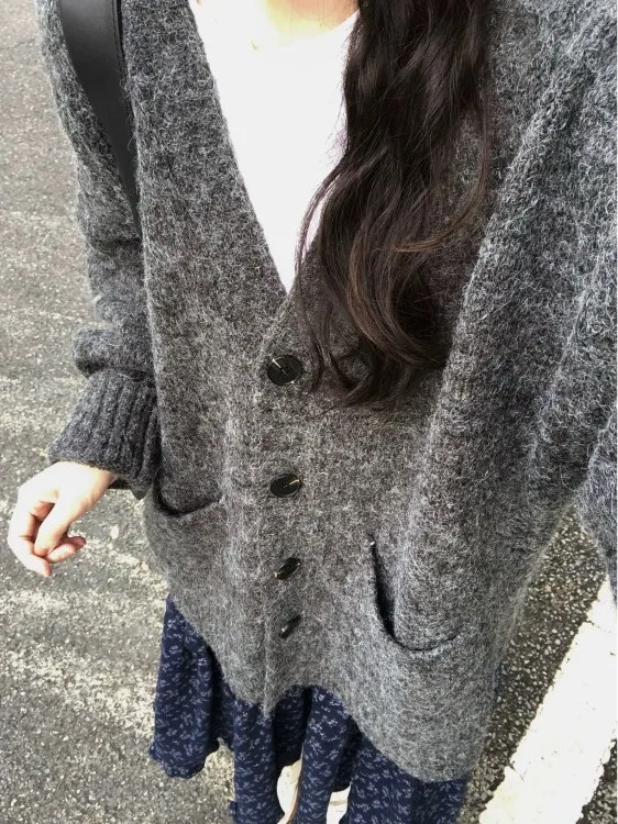 

Korean Laid-ba Sle Women's Knitted Open Cardigan Loose Fit Soft Cozy Sweater V-ne Long Sve Autumn Winter New Arrival