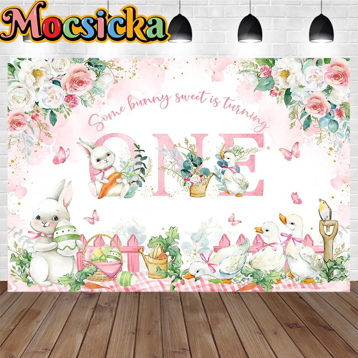 Fondo de fiesta de cumpleaños para niños y niñas, decoración de flores, huevos, Photobooth