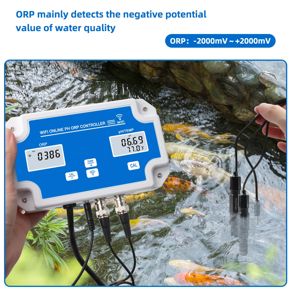 3 IN 1 PH/ORP/Temp Meter Controller Tuya WIFI Water Quality Tester PH Monitor Acidometer for Aquarium APP Control US/EU Plug