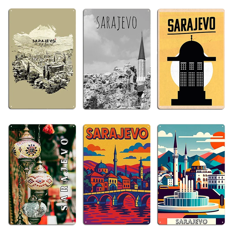 Sarajevo Bosnia and Herzegovina Travel i Hercegovina Bascarsija Vijecnica Metal Plaque Create Cave Designer Bar Tin Sign Poster