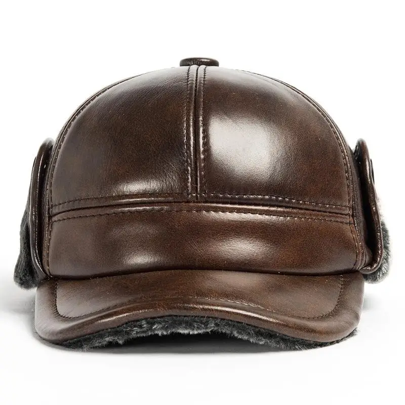 

New Design fashion warmest Men's 100% Genuine cow Leather Cap /Newsboy /Beret /Cabbie Hat/ Golf Hats ear protection caps