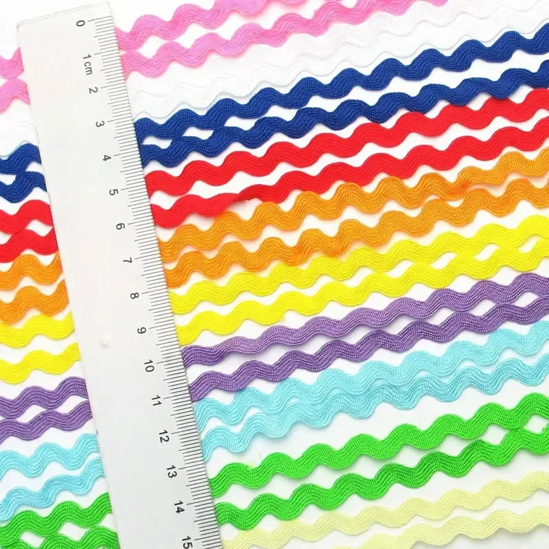 15Yards 5mm Sewing Ribbons Colorful Wave Bending Fringe Trim Ribbons for DIY Clothes Gift Wrapping Home Wedding Party Decor