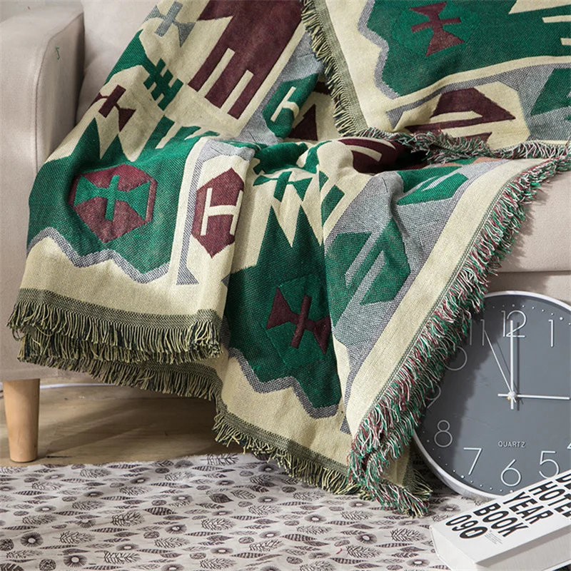 Lightweight Reversible Handwoven Cotton Blanket with Tassel Aztec Indian Throw Blanket for Couch Sofa Bed Chair Couch Women Gift