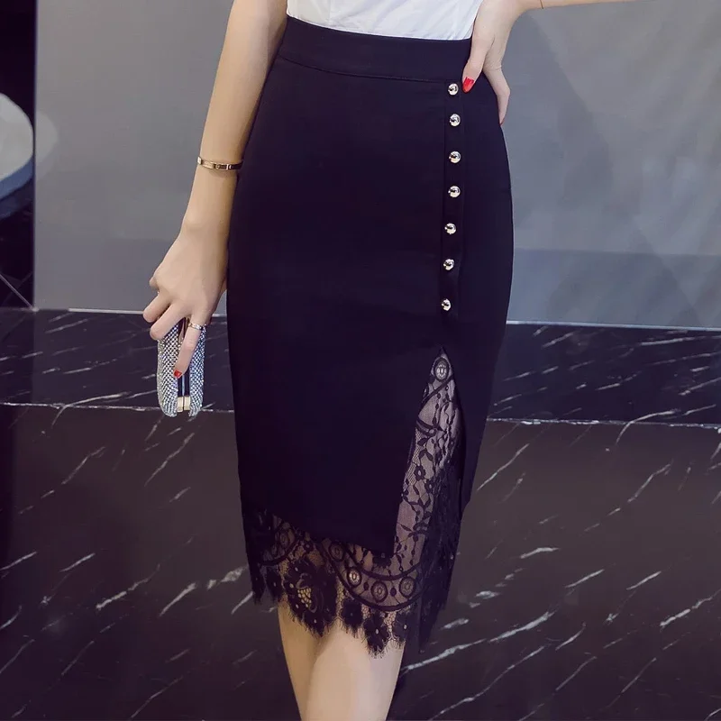 

Women's A-line Half Body Dress Fashion 2024 Women's Clothing Black High Waist Skirt Sexy Lace Pencil Skirt Women's L592