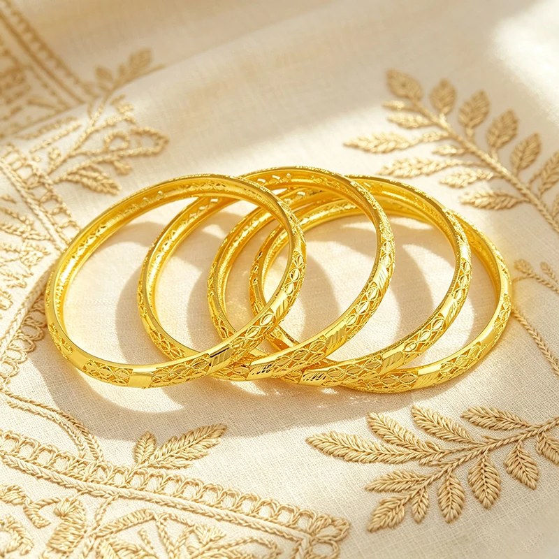 Snake Scale Pattern Bangle Set Gold Plated Alloy Hollow Slash Carved Closed Bracelet Vintage Ethnic Stackable Jewelry For Women